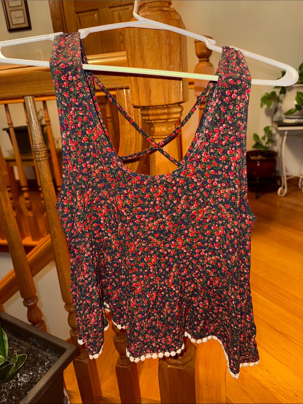 Women's Black Floral Crisscross Tank Top - love culture